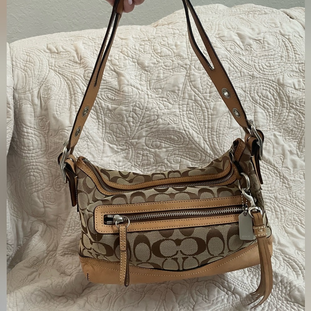 Coach Brown and Tan Signature C Demi Shoulder Bag